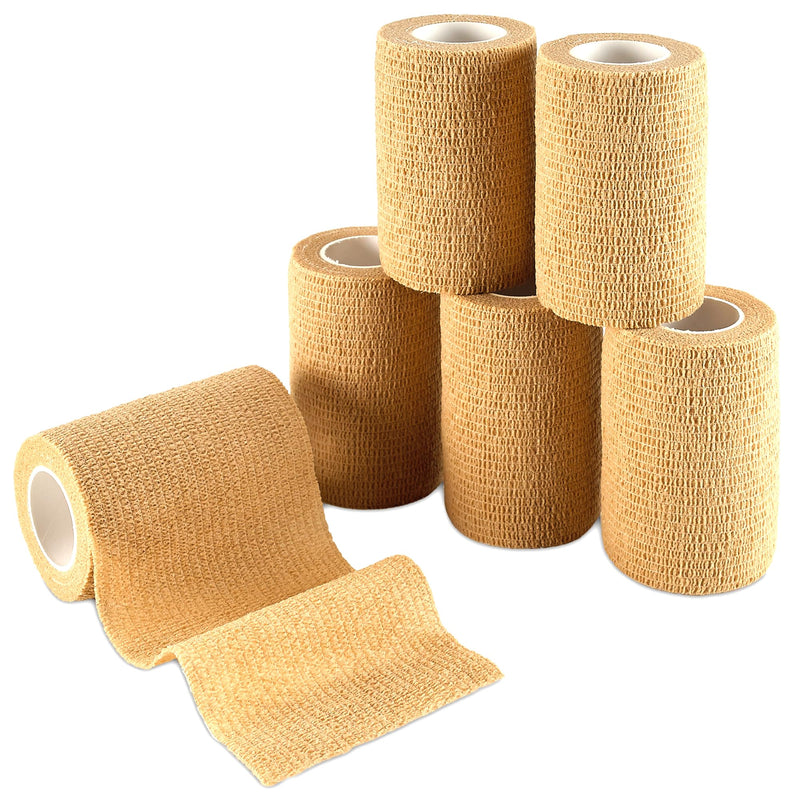 Self Adherent Wrap - Bulk Pack of 6, Athletic Tape Rolls and Sports Wraps, Self Cohesive Non-Woven Adhesive Bandage (3 in x 5 Yards) for Ankle Sprains & Swelling 6 Count (Pack of 1) Beige - BeesActive Australia