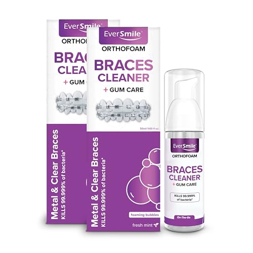 EverSmile OrthoFoam Braces Cleaner — Brushable Foam Whitens Teeth, Eliminates Bacteria, Fights Plaque and Bad Breath – Cleans Under Metal, Ceramic, Clear Brackets and Wires – 50ml (2 Pk)