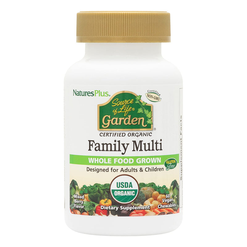 NaturesPlus Source of Life Garden Family Multivitamin - 60 Chewables - Mixed Berry Flavor - Energy, Metabolism & Digestive Health with Probiotics - USDA Certified Organic - Up to 60 Servings