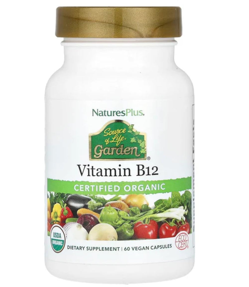 NaturesPlus Source of Life Garden Vitamin B12 - 60 Capsules - Includes 20+ Whole Food Extracts - USDA Certified Organic, Non-GMO, Vegan, Gluten Free - 30 Servings 60 Count (Pack of 1)