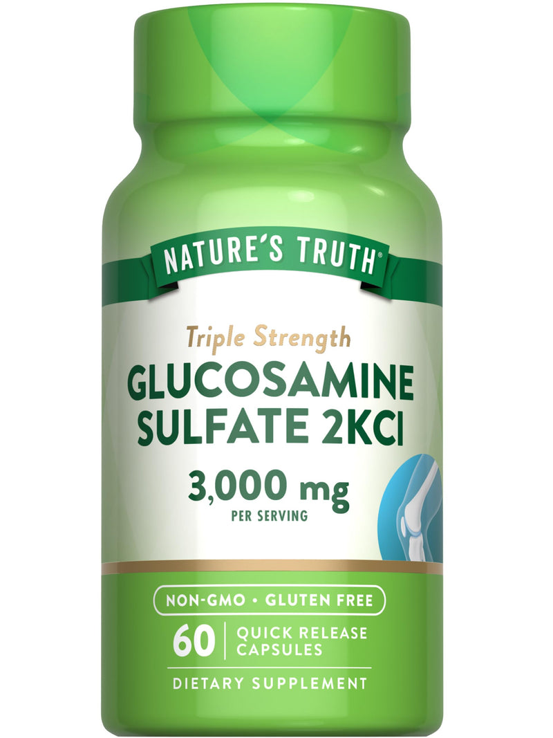 Nature's Truth Glucosamine Sulfate Capsules | 3000mg | 60 Count | Triple Strength | Non-GMO & Gluten Free Supplement | Triple Strength | Non-GMO & Gluten Free Supplement