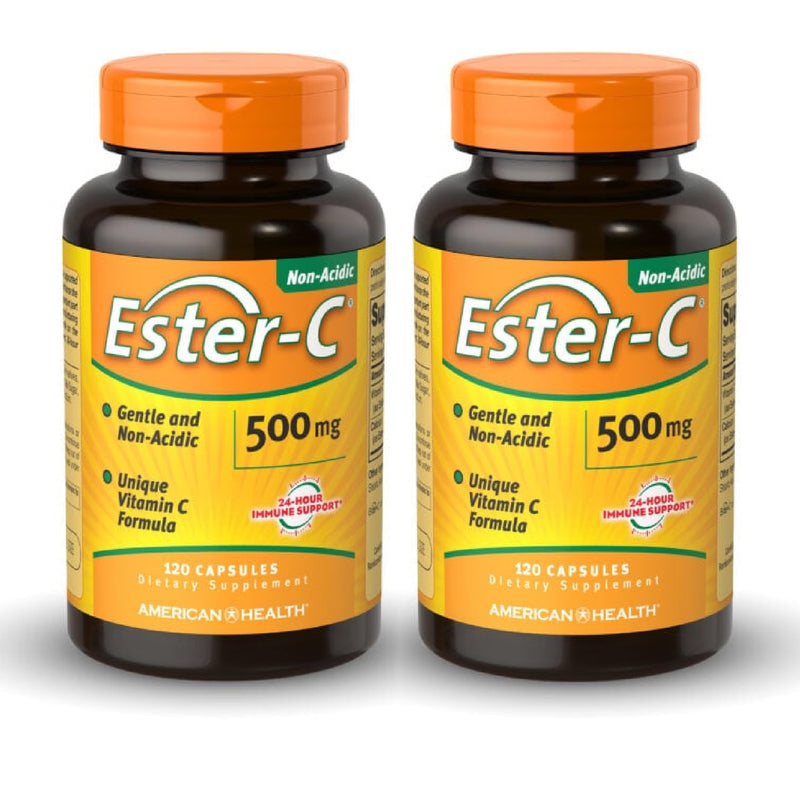 American Health Ester-C (500 mg) - 120 Capsules (Pack of 2) - 24-Hour Immune Support - Non-GMO, Gluten Free - 120 Total Servings