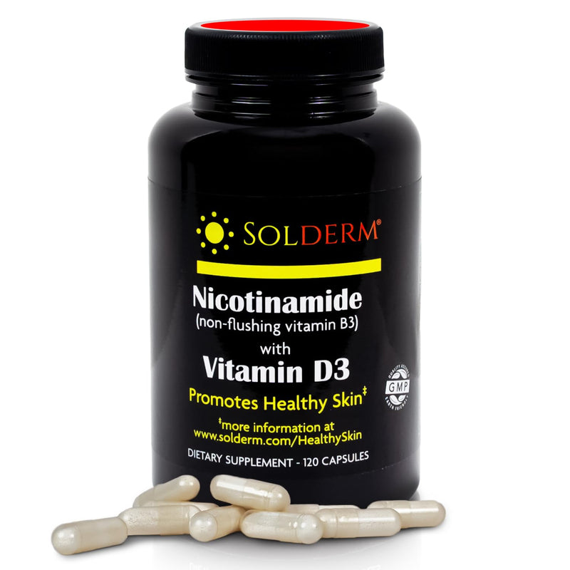 Nicotinamide Non-Flushing Vitamin B3 and D3 Supplement | Vegetarian and Gluten-Free Oral Nicotinamide Supplement with Vegetable Cellulose Casings | Promotes Healthy Skin | 60 Capsules | 500mg | Vegetarian, Gluten-Free, Vegetable Cellulose Casings, Prom...
