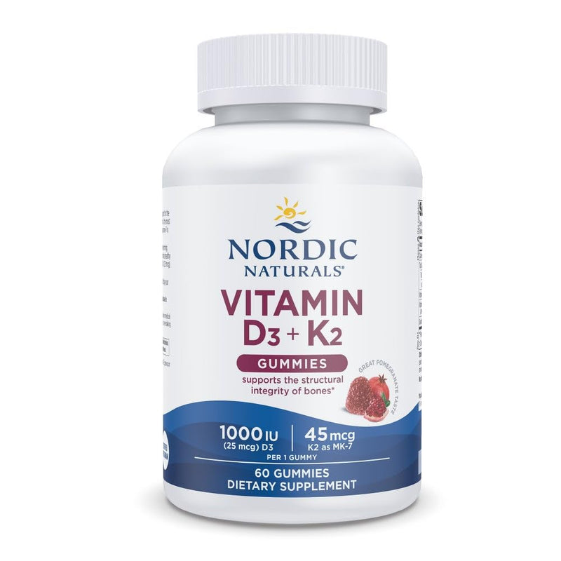 Nordic Naturals Vitamin D3 + K2 Gummies, Pomegranate - 60 Gummies - 1000 IU Vitamin D3 + 45 mcg K2 - Great Taste - Bone Health, Promotes Healthy Muscle Function - Non-GMO - 60 Servings 60 Count (Pack of 1) - BeesActive Australia