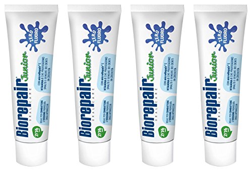 Biorepair: Oral Care Junior 7-14 Years Toothpaste, Fluoride Free, with Mint Extract - 2.53 Fluid Ounces (75ml) Tubes (Pack of 4) [ Italian Import ]