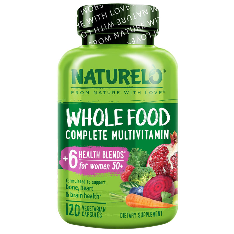 NATURELO Whole Food Multivitamin Health Blends, Women 50+ 120 Caps | Women's Multivitmins, Iron Free with Vitamins, Minerals, & Organic Extracts for Post Menopause 120 Count (Pack of 1)