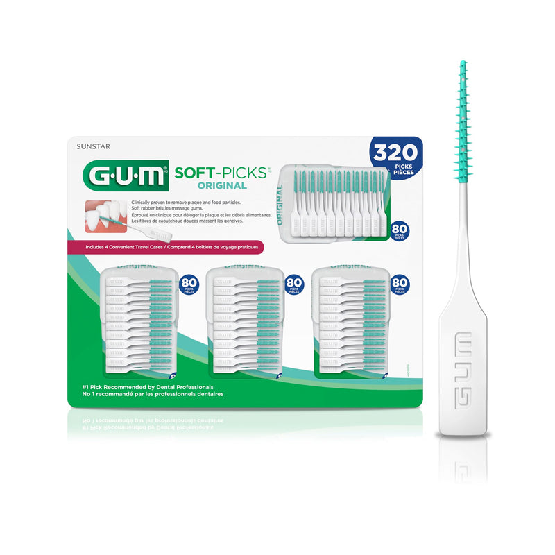 GUM Soft-Picks Original, Easy to Use Dental Picks for Teeth Cleaning and Gum Health, Disposable Interdental Brushes with Convenient Carry Case, Dentist Recommended Dental Picks, 320 Count - BeesActive Australia