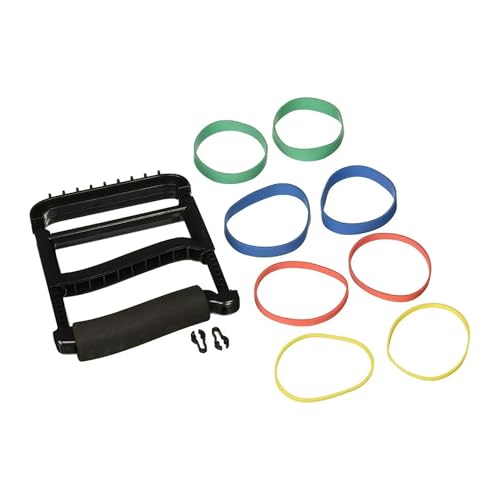 Rolyan Ergonomic Hand Exerciser with Padded Handle, Adjustable Squeeze Tool, 4 Pairs of Rubber Bands for Progressive Resistance, Improves Hand Grip Strength in Fingers, Hand, & Thumb, Black