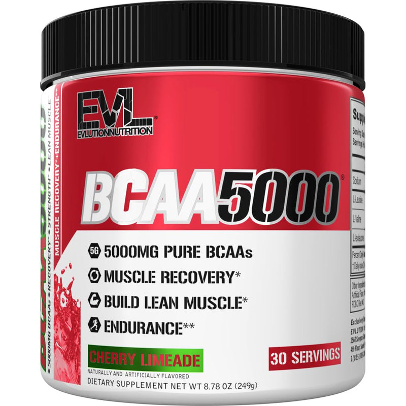 Evlution EVL BCAAs Amino Acids Powder - BCAA Powder Post Workout Recovery Drink and Stim Free Pre Workout Energy - 5g Branched Chain Amino Acids Supplement for Men - Cherry Limeade 30 Servings
