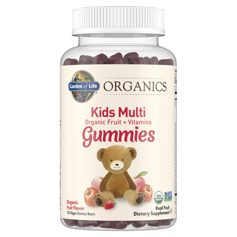 Garden of Life Organics Kids Gummy Vitamins - Fruit - Certified Organic, Non-GMO & Vegan Complete Children's Multi - B12, C & D3 - Gluten, Soy & Dairy Free, 120 Real Fruit Chew Gummies 120 Count (Pack of 1)