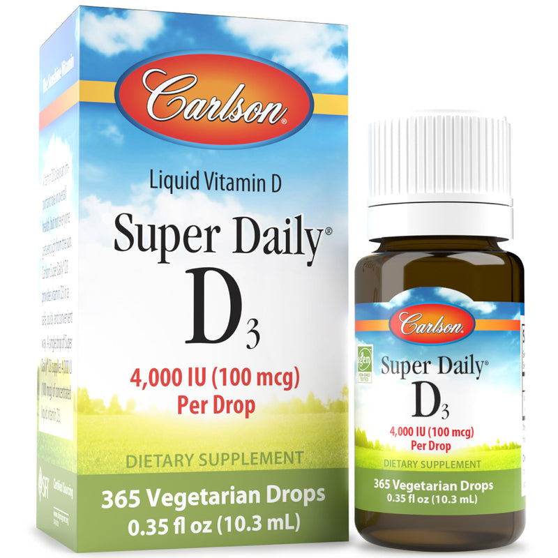 Carlson Super Daily D3 4,000 IU (100 mcg) per Drop, 365 Drops (10.3 mL) | Unflavored; Vitamin D Drop; Liquid Vitamin D3; 1-Year Supply