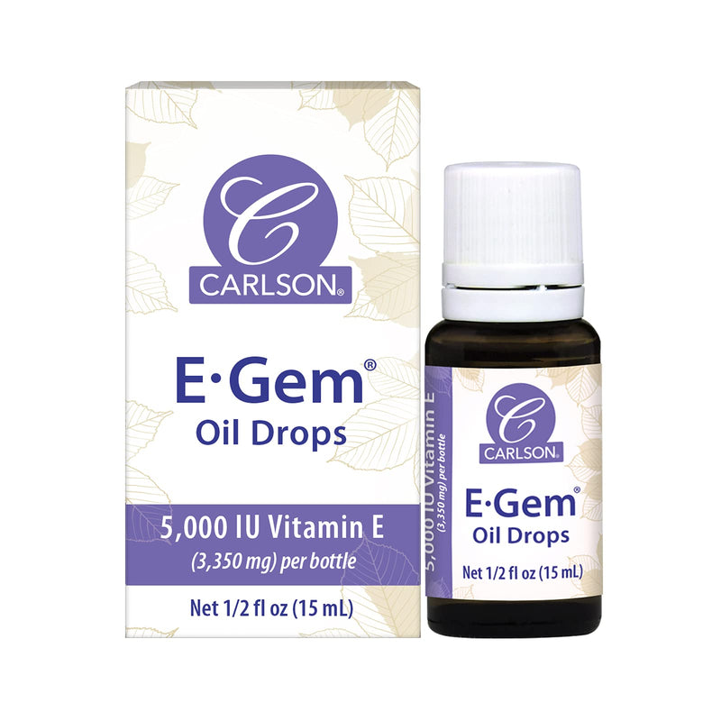 Carlson E-Gem Oil Drops, 5000 IU (3350 mg), Vitamin E, .5 Fl oz | Moisturizing; Nourishing Skin and Bath Oil