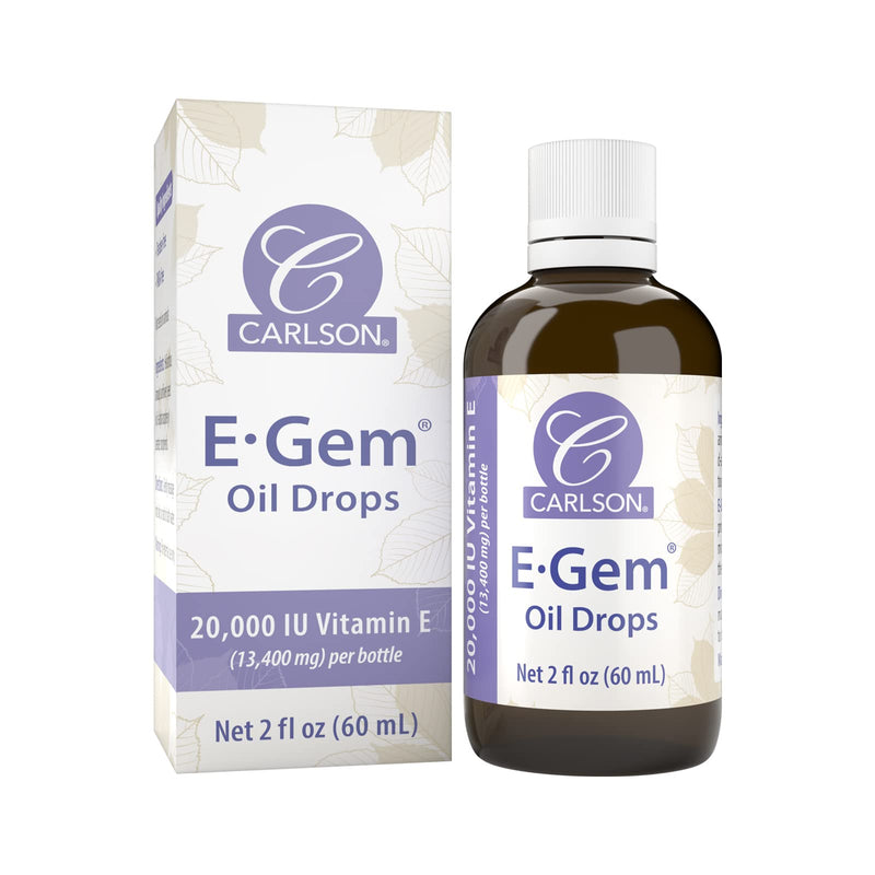 Carlson E-Gem Oil Drops, 20000 IU (13,400 mg), Vitamin E, 2 Fl oz | Moisturizing; Nourishing Skin and Bath Oil