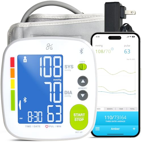 Greater Goods Bluetooth Smart Blood Pressure Monitor for Home Use – Automatic Digital Upper Arm BP Machine with 8.7”–16.5” Cuff, iOS & Android App Compatible, Large Backlit Display Adjustable 8.7"-16.5" Cuff