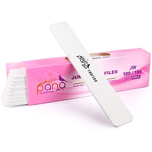 10pcs - PANA Jumbo Double-Sided Emery Nail File for Manicure, Pedicure, Natural, and Acrylic Nails - White (Grit 180/180) Grit (180/180) White (Jumbo)