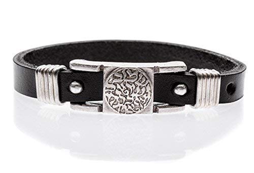 Men's Bracelet Black Leather Hebrew Shema Israel Prayer Bracelet Shema Black - BeesActive Australia