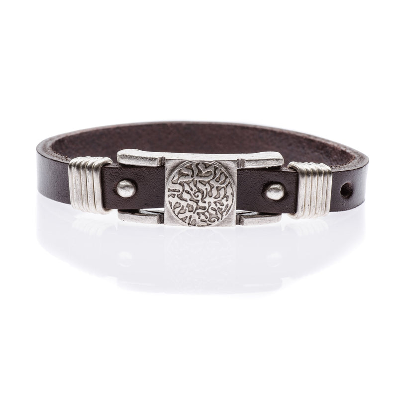 Shema Israel Bracelet Brown Leather for Men and Women Adjustable Size Unisex Design Handmade Gift Shema Brown - BeesActive Australia