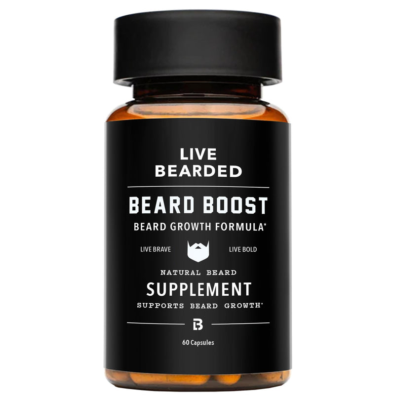 Live Bearded® Beard Boost, Beard Growth Vitamins for Men, 30-Day Supply | Biotin 5000mcg, Collagen, Silica & Fo-Ti Root, Made in USA, Supports Thicker, Stronger Beard & Scalp Hair Growth 30 Day Supply