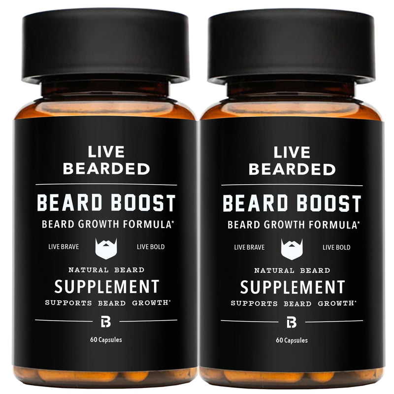 Live Bearded® Beard Boost, Beard Growth Vitamins for Men, 60-Day Supply | Biotin 5000mcg, Collagen, Silica & Fo-Ti Root, Made in USA, Supports Thicker, Stronger Beard & Scalp Hair Growth 60 Day Supply