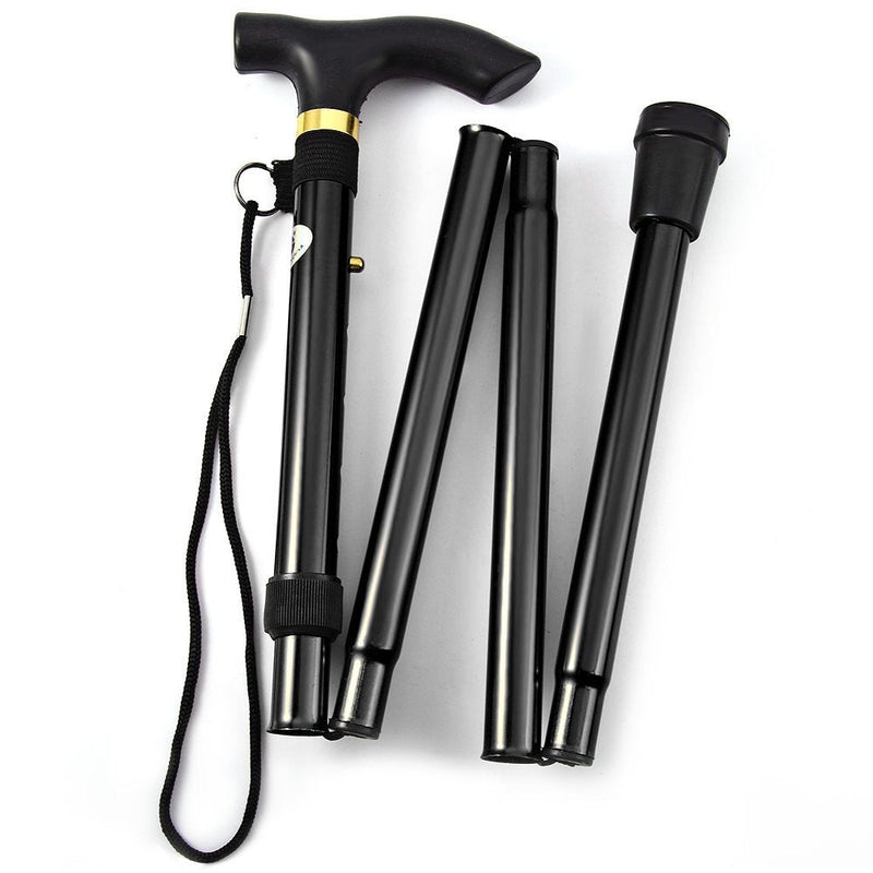 Folding Lightweight Walking Stick - Adjustable Aluminum Metal Collapsible Travel Cane with Non-Slip Rubber Base Black