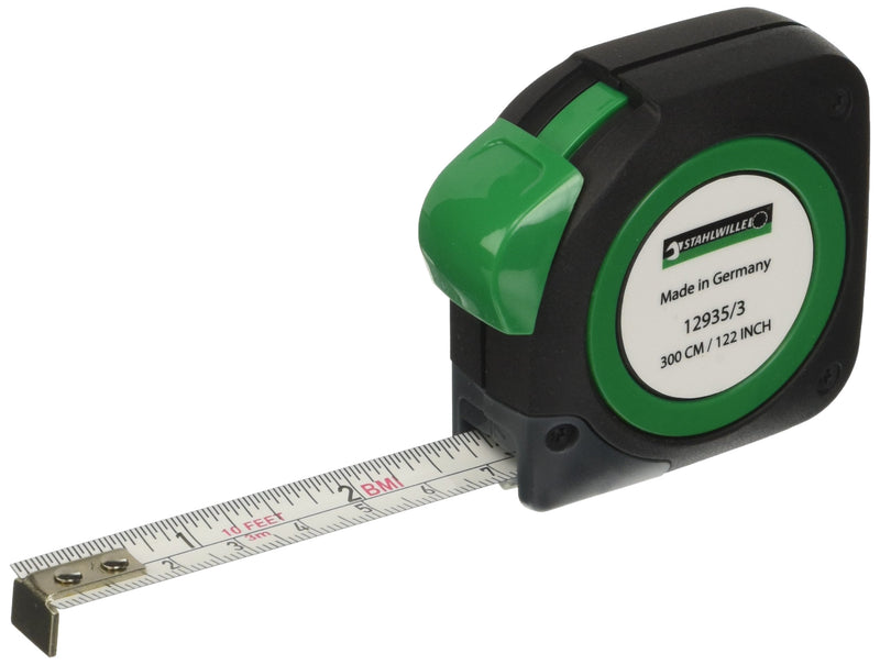 Stahlwille 77040010 10 ft Roll Tape Measure No. 12935, Metric-Inch Scale, 10 Pack, Length 3 Meters / 122 inches, with Tape Lock, Weight 92g, Made in Germany 3m - BeesActive Australia