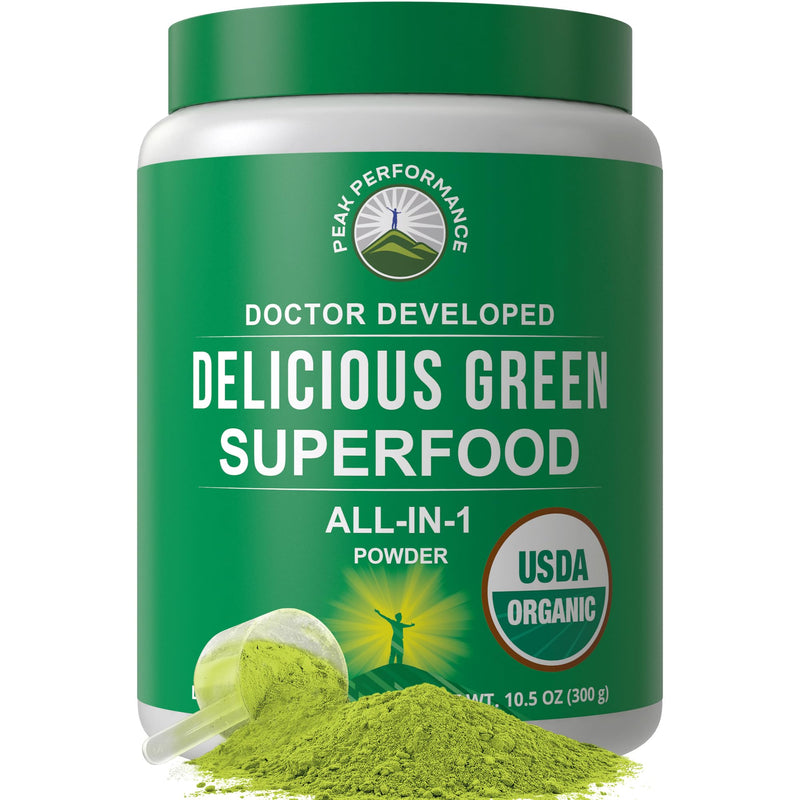 Peak Performance Organic Greens Superfood Powder. Best Tasting Super Greens Powder with 25+ Organic Ingredients for Max Energy and Athletic Performance. Vegan Keto Green Juice Daily Drink Original Greens - BeesActive Australia