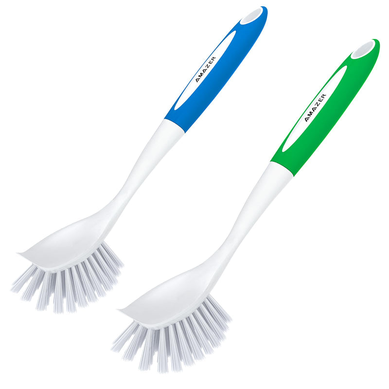 Amazer Dish Brush with Handle, 2 Pack Kitchen Scrub Brushes for Cleaning, Dish Scrubber with Stiff Bristles for Sink, Pots, Pans Blue+green - BeesActive Australia