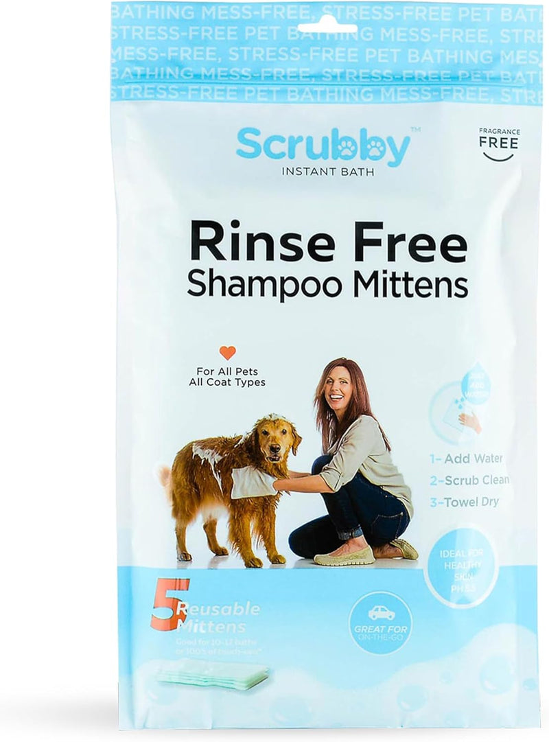 Scrubby Pet Pet Wipes, Rinse Free Shampoo Mittens for Dogs and Cats, Bath Wipes for Bathing and Washing Pets, Hypoallergenic No Rinse Wash Mitt for Grooming, Lather Wipe Dry 5 - Count Mittens - BeesActive Australia