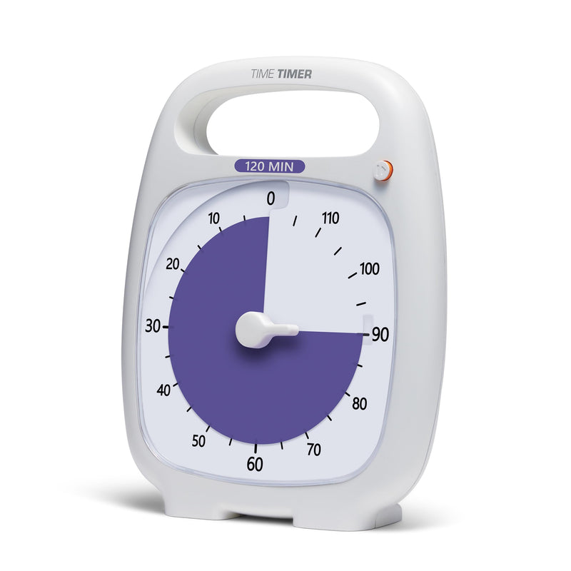 TIME TIMER PLUS 120 Minute Desk Visual Timer Countdown Timer with Portable Handle for Classroom, Office, Homeschooling, Study Tool, with Silent Operation (White) 120 Minutes