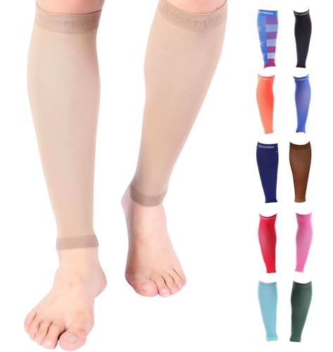 Doc Miller Compression Calf Sleeve for Men & Women, 20-30mmHg Large REGULAR Tan Skin