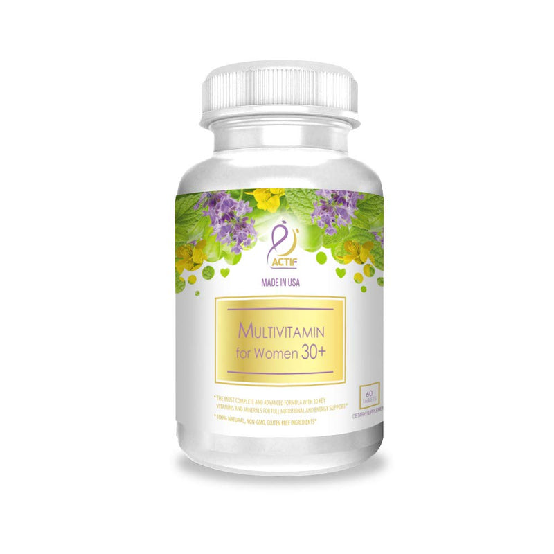 ACTIF Multivitamin for Women Age 30+ with 30 Organic Vitamins and Organic Herbs, Non-GMO, Made in USA, 2-Month Supply