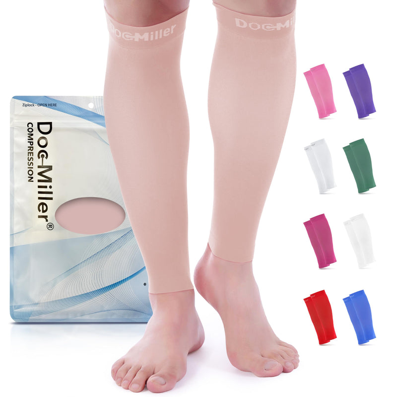 Doc Miller Compression Calf Sleeve for Men & Women, Premium Medical Grade, 15-20mmHg Graduated Support for Running, Calf Tear, Shin Splints, Knee High, Calf Sleeves, 1 Pair Skin/Nude Large - BeesActive Australia