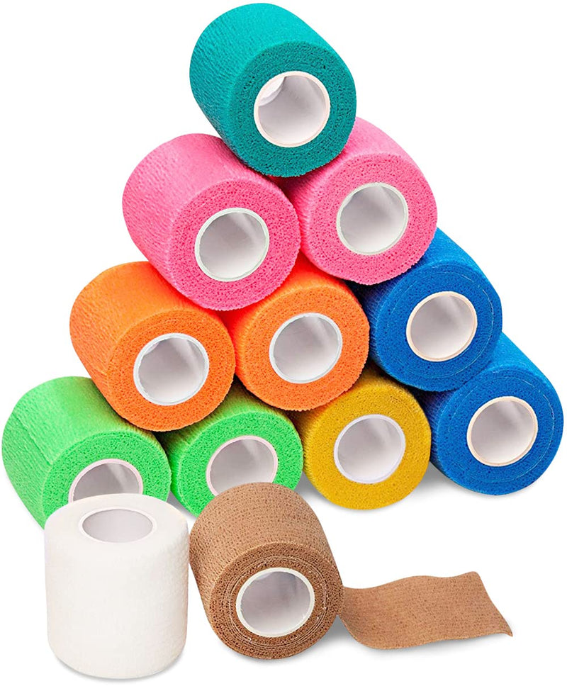 California Basics Self-Adhesive Medical Tape (2 inch) - Pack of 12 - Cohesive Bandage Wrap Rolls - Waterproof Athletic Tape - Self Adhesive Medical Adhesive Bandage Wrap - Vet Stretch Wrap 2 Inch 12 pack Multi - BeesActive Australia