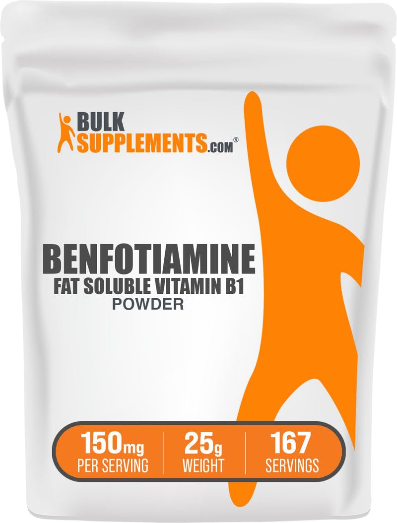 BulkSupplements.com Benfotiamine Powder -Vitamin B1 Benfotiamine Supplement, Fat Soluble B1 Vitamin - Gluten Free, 150mg per Serving, 25g (0.88 oz) (Pack of 1) 0.88 Ounce (Pack of 1)