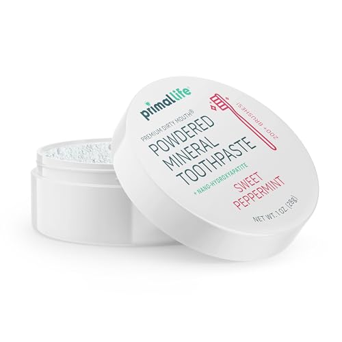 Primal Life Organics - Dirty Mouth Toothpowder, Tooth Cleaning Powder, Flavored Essential Oils with Natural Kaolin & Bentonite Clay, Good for 200+ Brushings, Organic, Vegan (Sweet Peppermint, 1 oz) Sweet Peppermint 1 Ounce (Pack of 1)