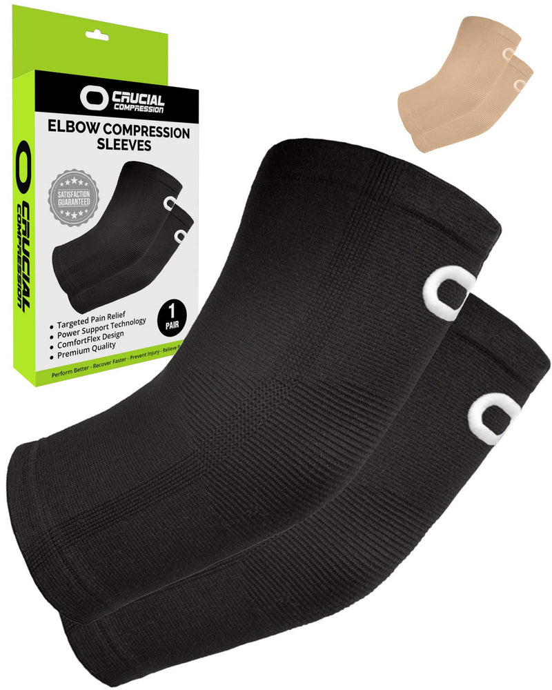 Elbow Brace Compression Sleeve (1 Pair) - Instant Arm Support Elbow Sleeves for Tendonitis, Arthritis, Bursitis, Golfers & Tennis Elbow Brace, Treatment, Workouts, Weightlifting, Pain Relief, Recovery Medium (11.0-12.5") Elbow Circumference Black - BeesActive Australia