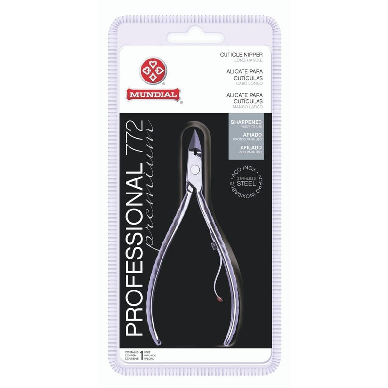 Professional Cuticle Nipper Mundial 772 PR - Brazilian Manicure Quality Long Handle Stainless Steel Trimmer Cutter for Fingernails and Toenails 1 Count (Pack of 1) - BeesActive Australia