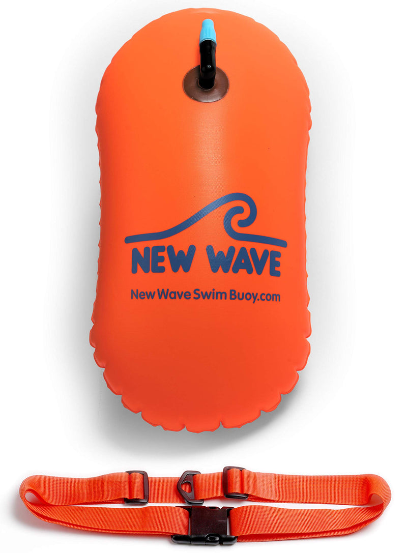 New Wave Swim Bubble for Open Water Swimmers and Triathletes - Be Bright, Be Seen & Be Safer with New Wave While Swimming Outdoors with This Safety Swim Buoy Tow Float Orange Bubble