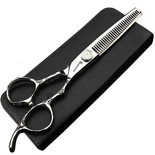 6/7/8-Inch Professional Hair Scissors Haircut Rose Pattern Hair Scissors Styling Tools Japanese Stainless Steel Scissor Set (6-in thinning scissors) 6-inch Thinning Scissors