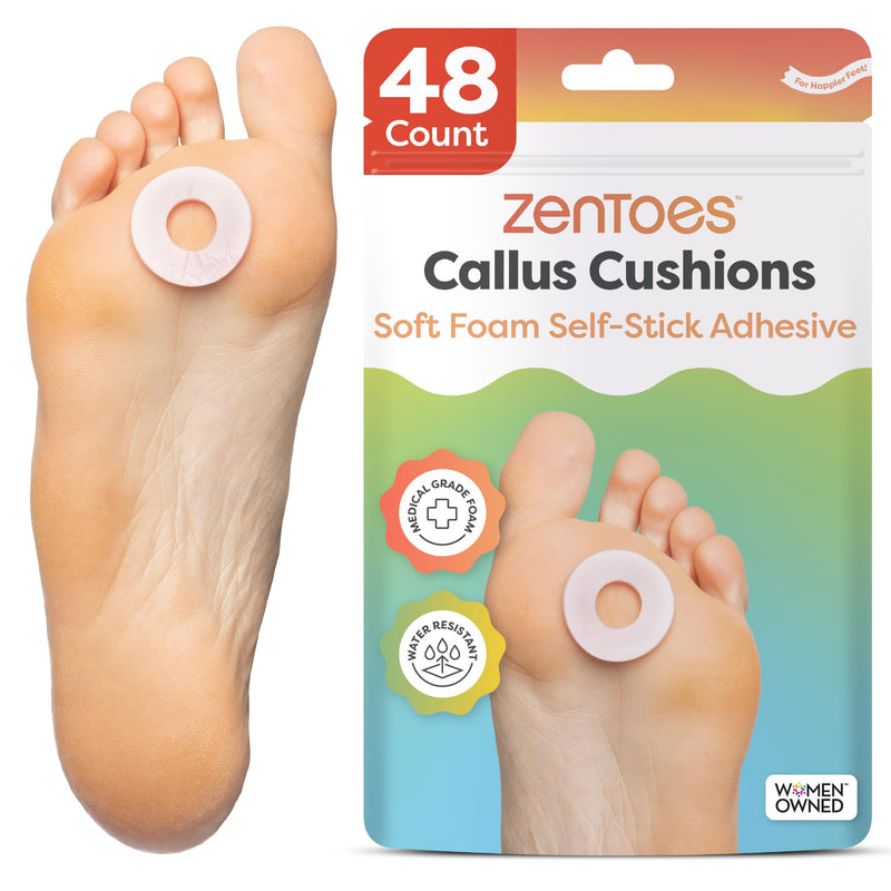 ZenToes Callus Cushions | Water-Resistant Self-Stick Adhesive Corn Pads | Foot, Heel, & Toe Discomfort Relief | Soft Foam for Friction Protection | Ideal for Active Lifestyles | 48-Pack 48 Count Beige - BeesActive Australia