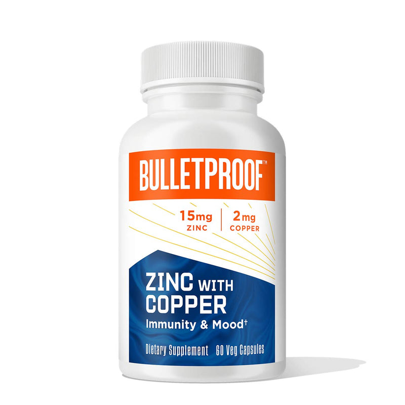 Bulletproof Zinc with Copper Capsules, 60 Count, Minerals and Antioxidant Supplement for Immunity and Mood 60 Count (Pack of 1) - BeesActive Australia