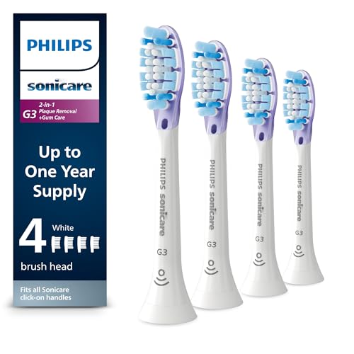 Philips Sonicare G3 Two-in-One Brush Heads, 4-Pack, 1 Year Supply, White 1 Count (Pack of 4)