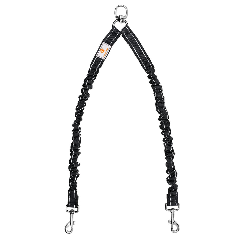 2 Dog Leash, 360° Swivel No Tangle Double Dog Walking & Training Leash, Comfortable Shock Absorbing Reflective Bungee Lead Walk 2 Dogs with Ease for 30-150lbs dogs Black - BeesActive Australia