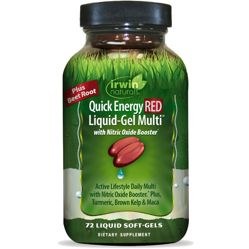 Irwin Naturals Quick Energy RED Active Lifestyle Multivitamin | Daily Energy Support | L-Citrulline + Beet Root | Nitric Oxide Support | 72 Liquid Soft-Gels 72 Count (Pack of 1)