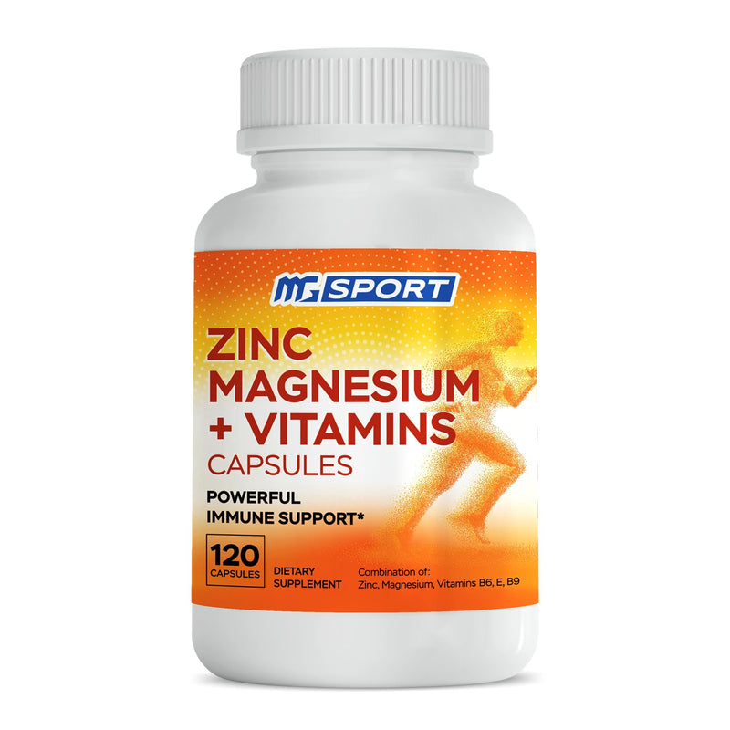 MgSport ZMA Supplement, 120 Capsules | Clinically Tested Zinc Magnesium, High Absorption, Enhanced with Vitamins B6 B9, Muscle Recovery, Gentle on Stomach Formula