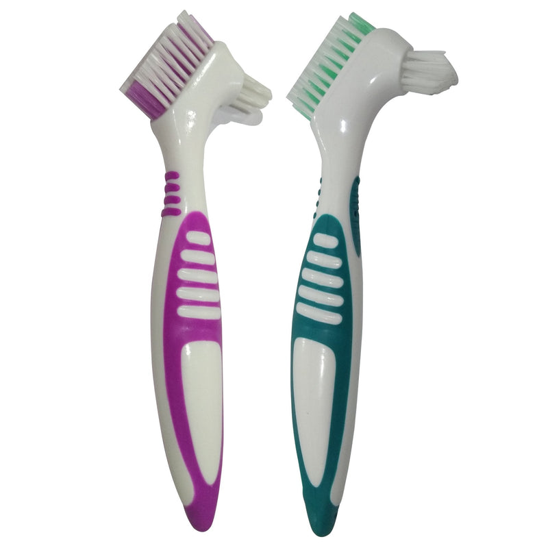 Gus Craft 2-Pack Denture Cleaning Brush Set- Premium Hygiene Denture Cleaner Set For Denture Care- Top Denture Cleanser Tool w/Multi-Layered Bristles & Ergonomic Rubber Handle (Green and Purple) Green and Purple - BeesActive Australia