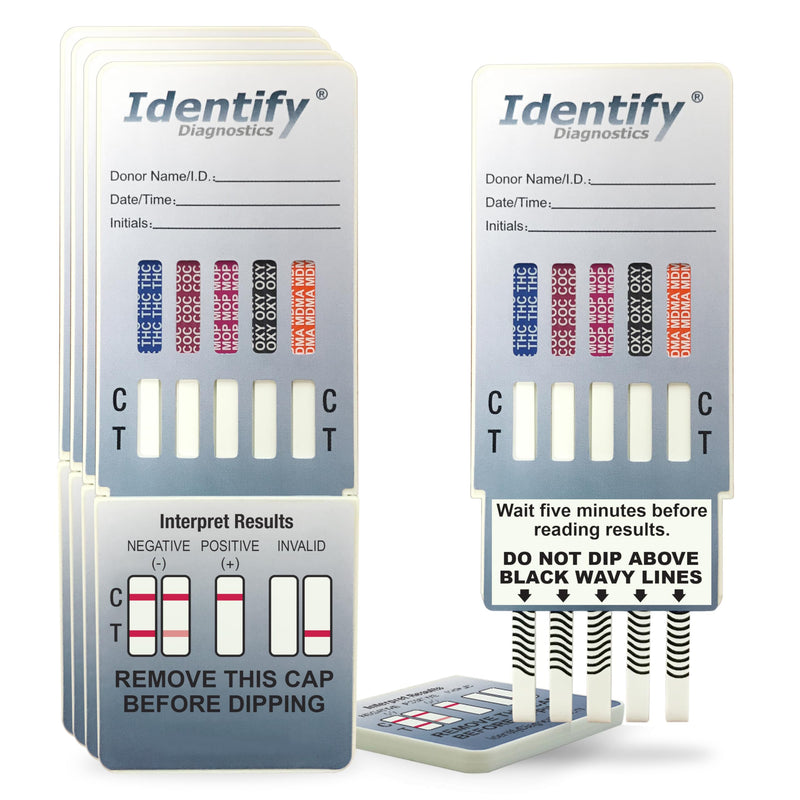 Identify Diagnostics Drug Test Cards | 5 Pack | 10 Panel Dip CLIA Waived Instant Urine Marijuana Drug Test Dip Kit for AMP,BAR,BZO,COC,MDMA,MET,MOP|OPI,MTD,OXY,THC - BeesActive Australia