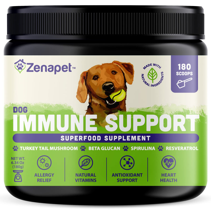 ZENAPET Allergy Immune Support Supplement for Dogs, Superfood 100% Human-Grade with Turkey Tail Mushroom, Prebiotics for Gut Health, Itchy Skin, Seasonal Allergies & Yeast - for Small to Large Breeds 6.34 1 Pack - PawsPlanet Australia