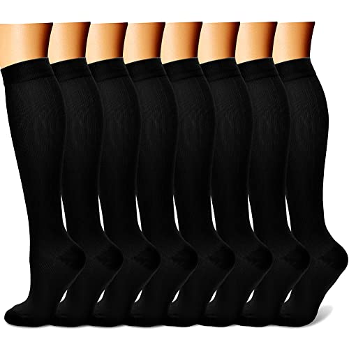 CHARMKING Compression Socks for Women & Men Circulation (8 Pairs) 15-20 mmHg Best Calf Socks Support for Athletic Cycling Large-X-Large 02 Black/Black/Black/Black/Black/Black