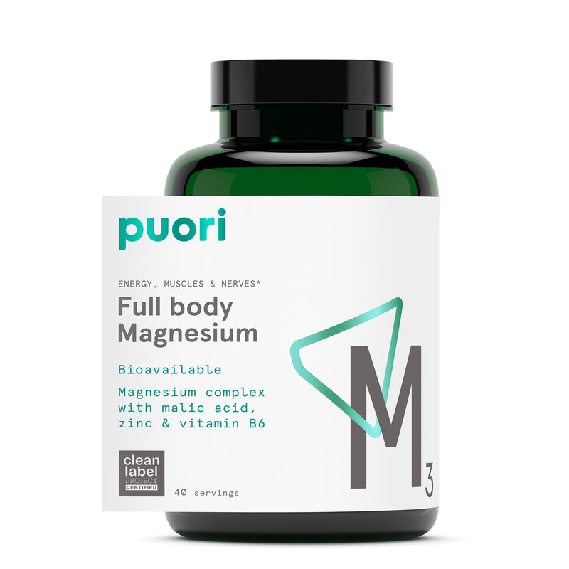 Puori M3, Magnesium Complex Supplement for Men & Women - 120 Vegan Capsules | High Absorption with Organic Magnesium, Zinc, Vitamin B6 & Malic Acid for Sleep Support, Bone Health & Muscle Recovery 120 Count (Pack of 1)